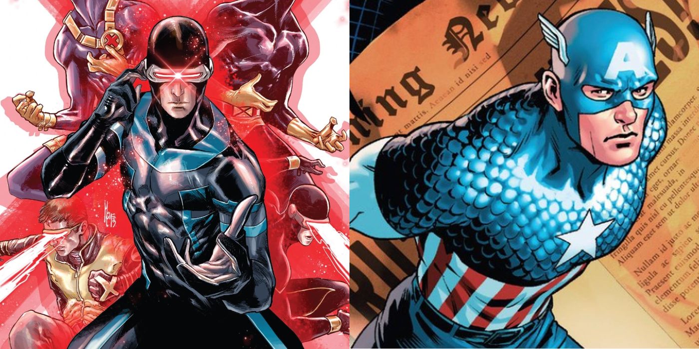 A split image of Cyclops and Captain America