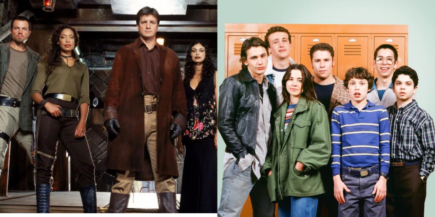 two images of the casts of Firefly, and Freaks and Geeks