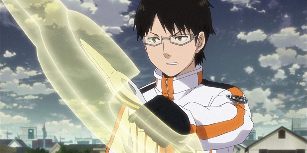 Osamu manifesta uma arma de energia em suas mãos no anime World Trigger.