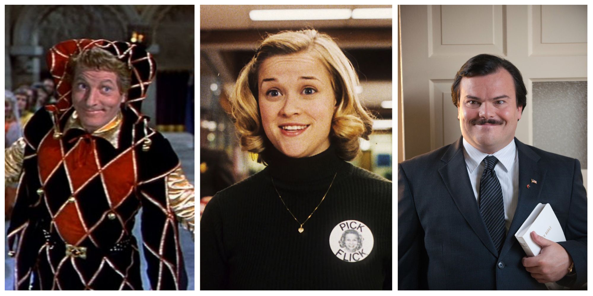 Split image of the court jester, Tracy Flick and Bernie