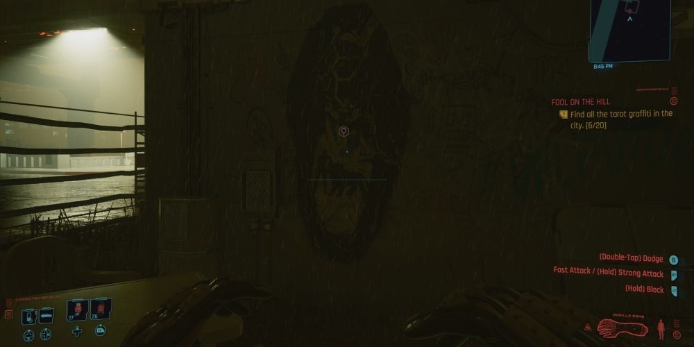 A particularly dark area in Cyberpunk 2077 game
