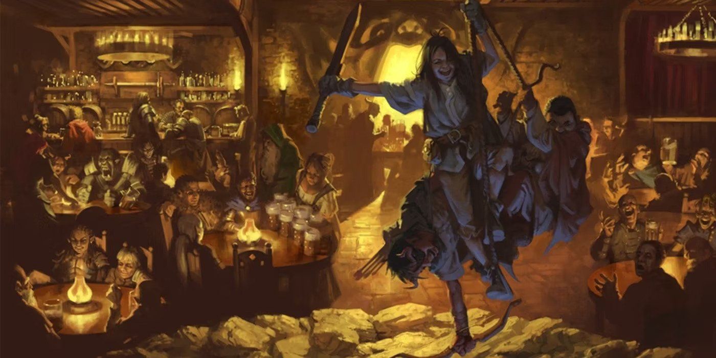 Tavern patrons watch a celebratory performance from Dungeons and Dragons