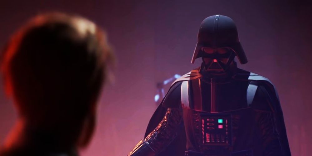 Darth Vader approaching Cal Kestis in Star Wars Jedi: Fallen Order