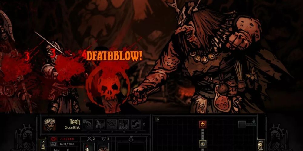 A character suffering a deathblow in Darkest Dungeon