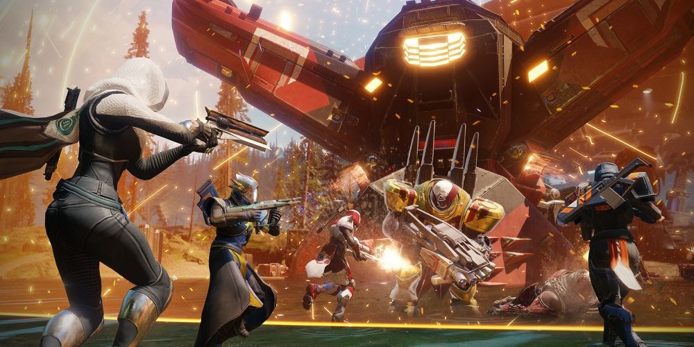 A squad of Guardians engaging enemies in Destiny 2 game.