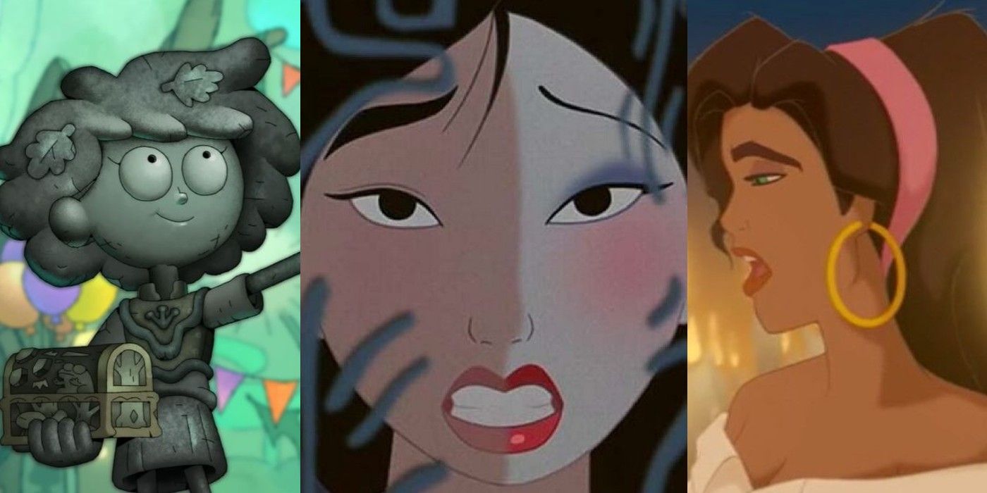 Disney's Saddest Songs Feature Image: Anne's statue, Mulan taking off her make-up, and Esmeralda singing