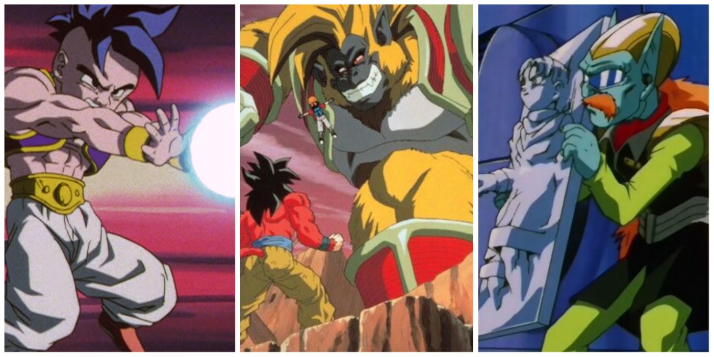 Dragon Ball split image of Uub, Golden Great Ape, and Machine Mutants