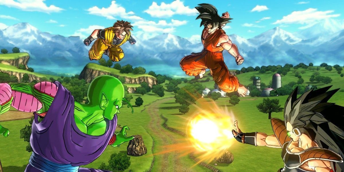 Goku, Piccolo, and the player character working together to fight Raditz