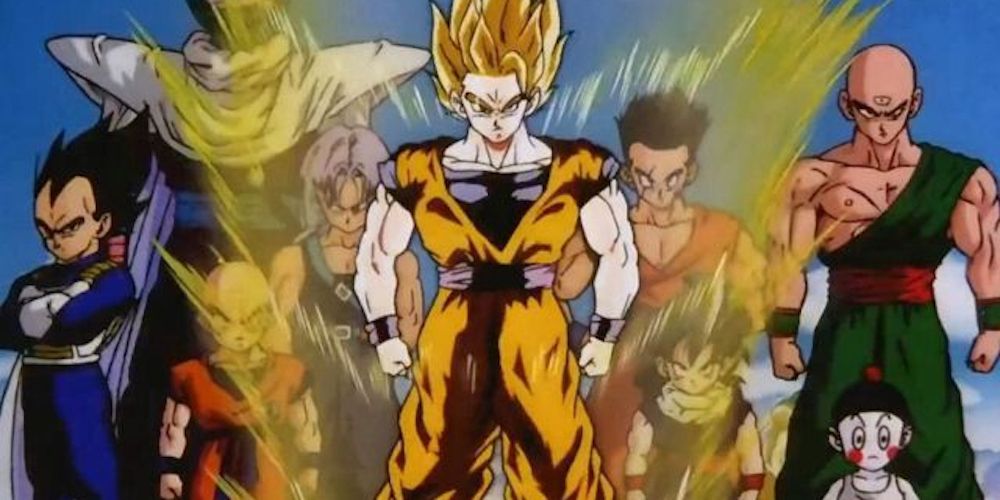 Os heróis de Goku e da Terra posam juntos na abertura de Dragon Ball Z