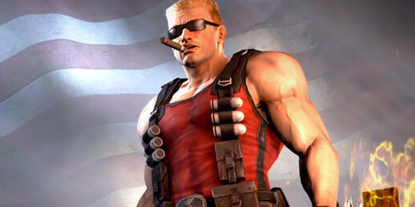 Duke stands by the flag in Duke Nukem Forever