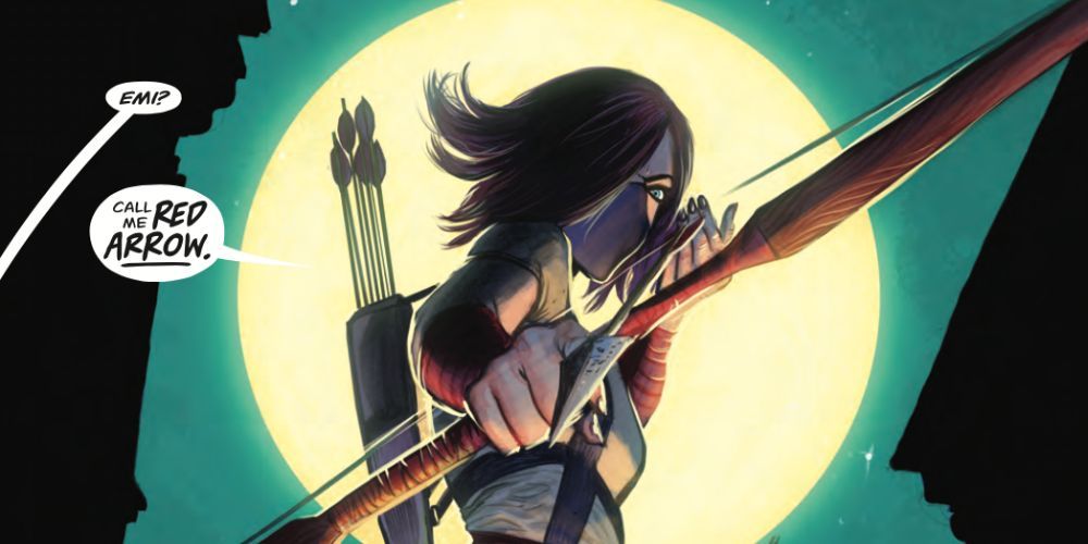 Emiko Queen draws her bow and arrow in DC Comics