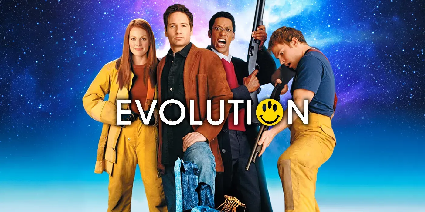 The main cast of the 2001 sci-fi comedy film Evolution.