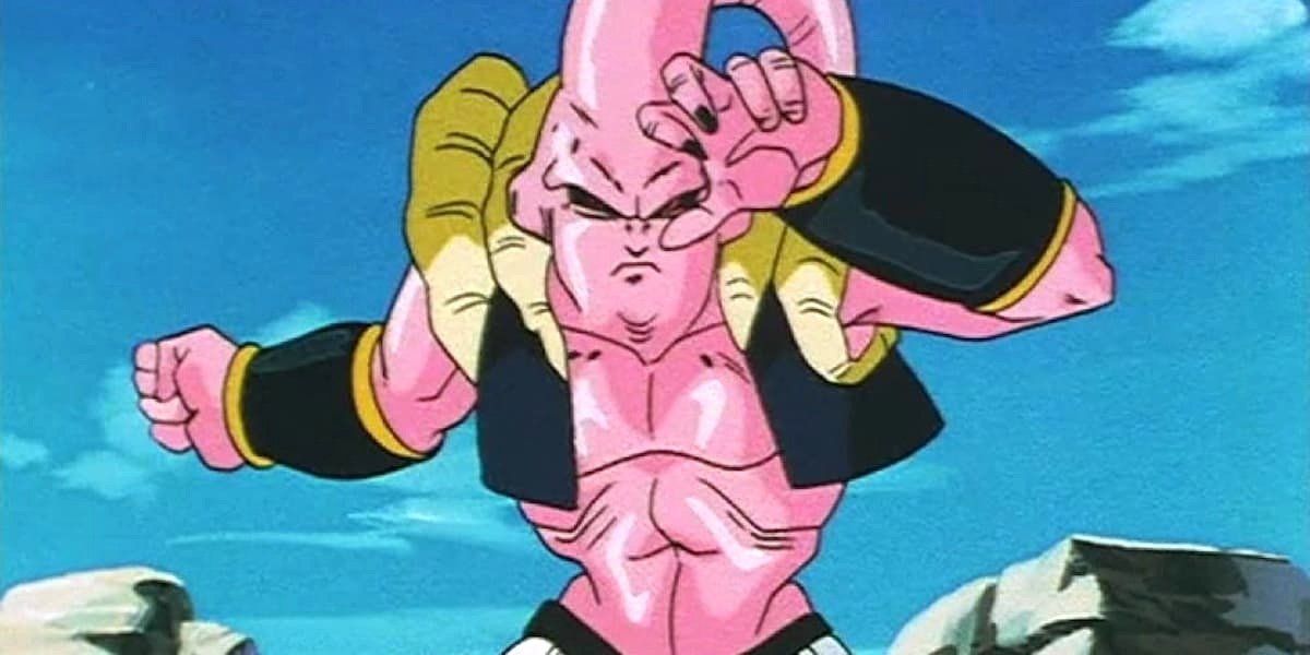 Fusion Buu doing Vegeta's pose in Dragon Ball Z