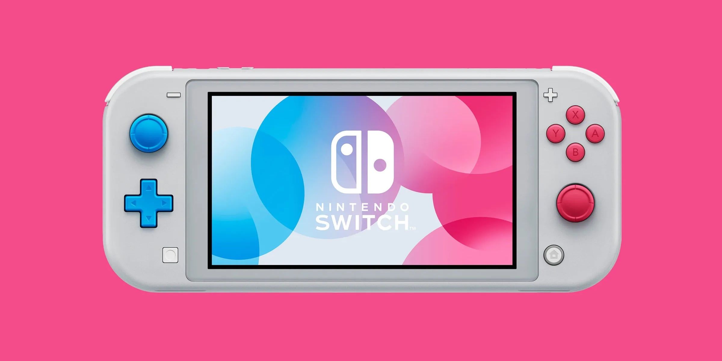 Nintendo switch console sits on a pink background