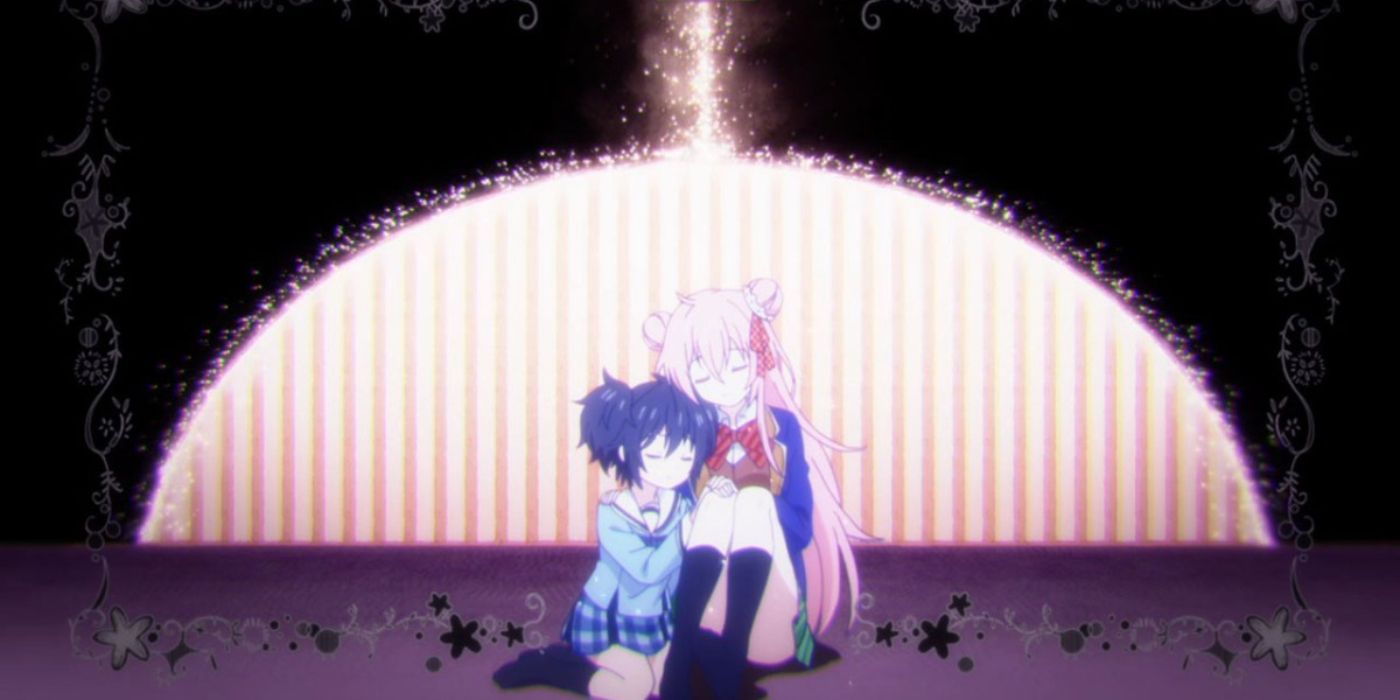 Satou embraces Shio in the ending scene of the Happy Sugar Life anime