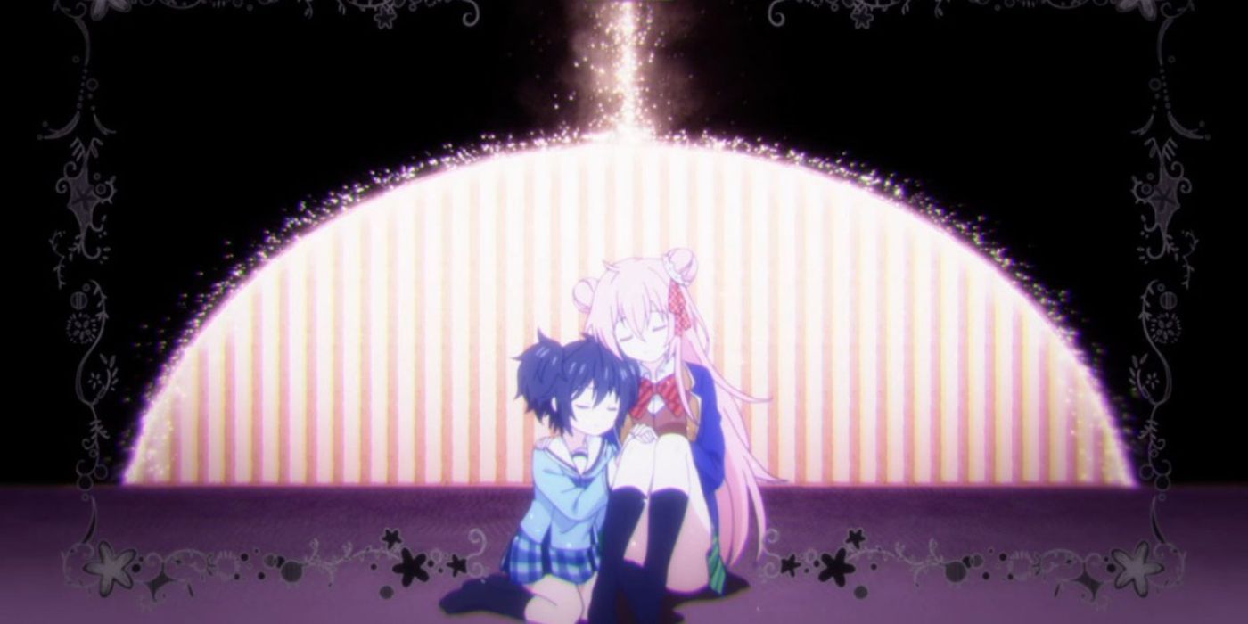 Satou embraces Shio in the ending scene in Happy Sugar Life 