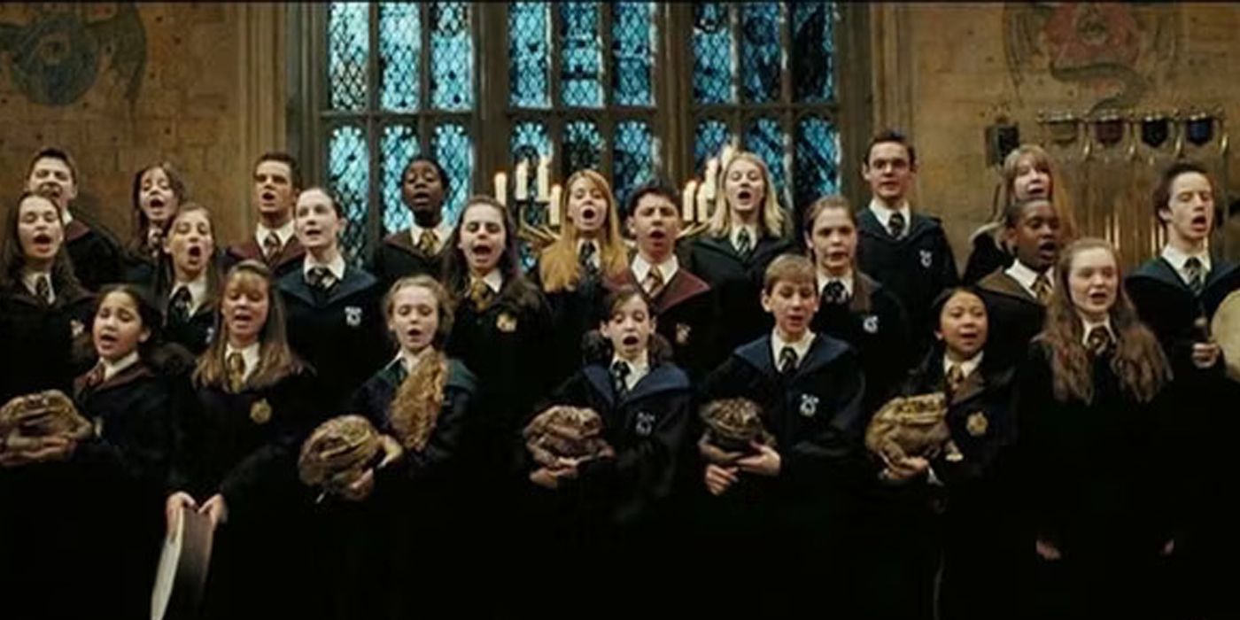 The Hogwarts choir singing under the influence of the Cantis charm