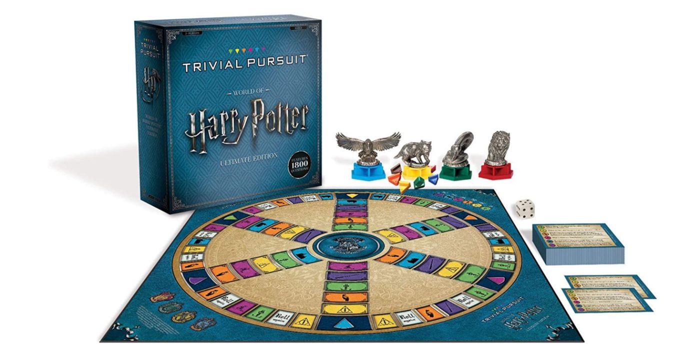 An image of the game cover and game pieces for Harry Potter Trivial Pursuit