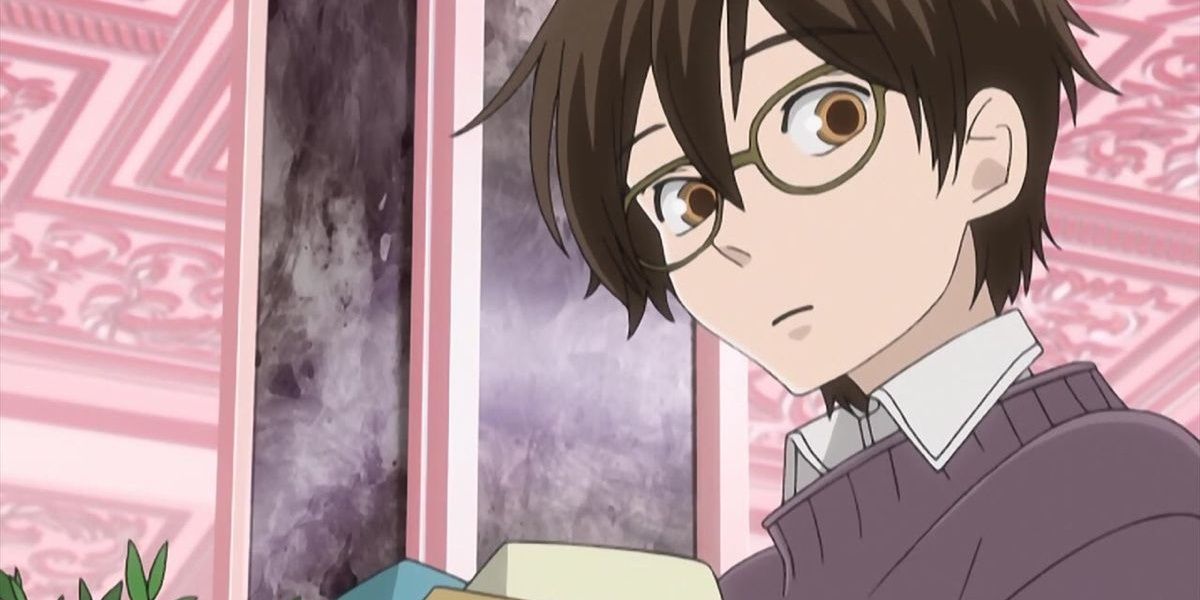 Haruhi Fujioka in Episode 1 of Ouran High School Host Club wearing glasses.