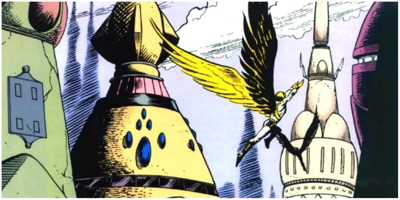 Hawkman flies over Thanagar in DC comics