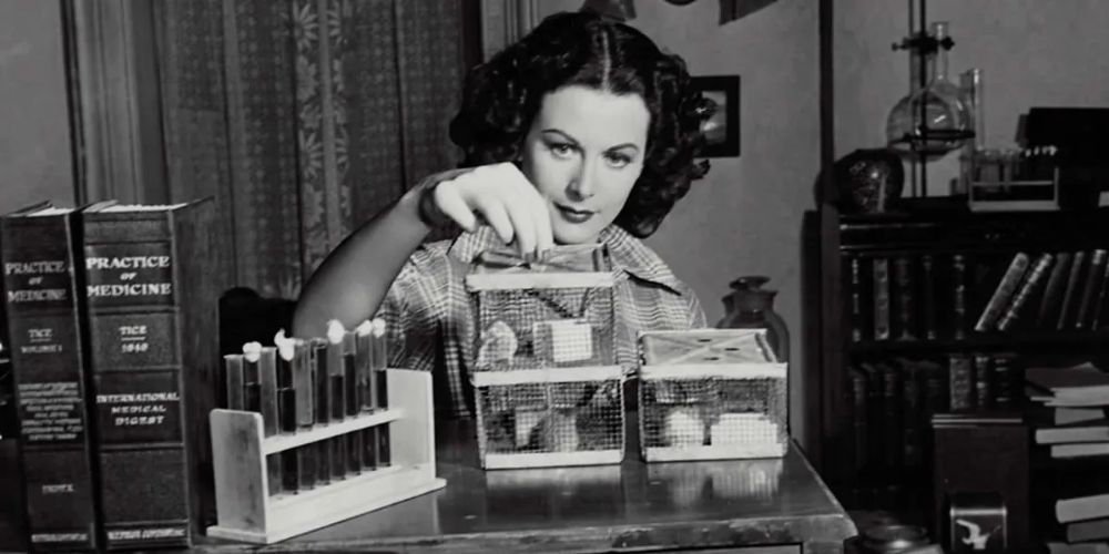Hedy Lamarr working on inventions