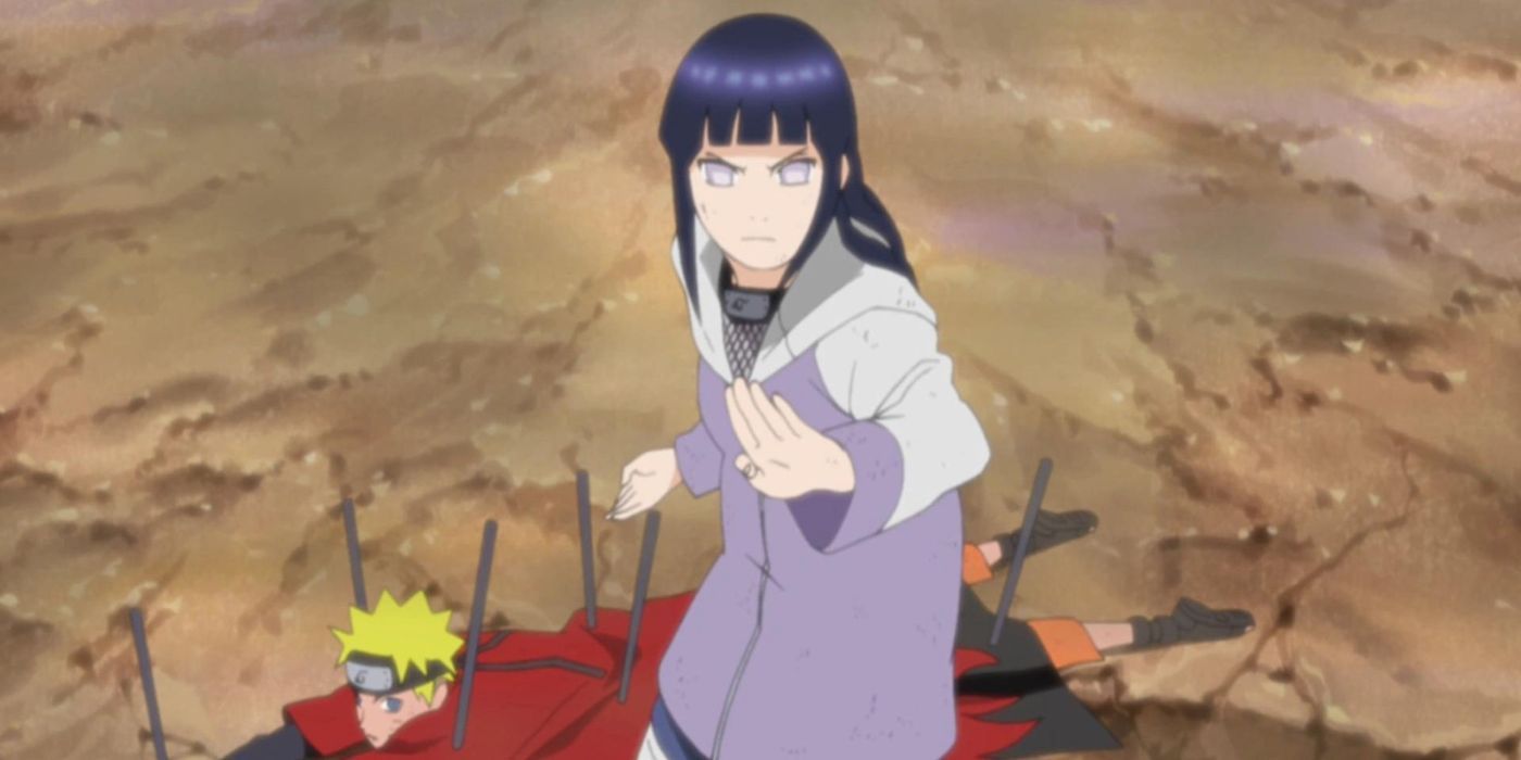 Hinata saves Naruto in Naruto.