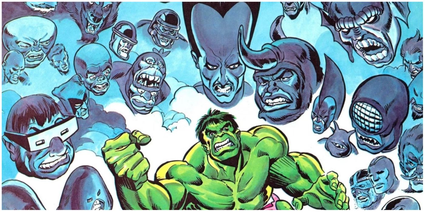 Hulk seeing his rogues gallery in his mind in Marvel comics