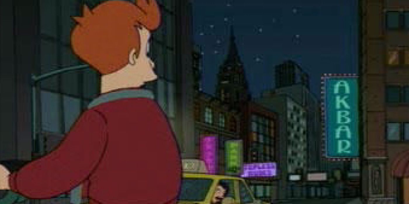 Futurama - pilot episode, Fry on his bike sees a building titled AKBAR