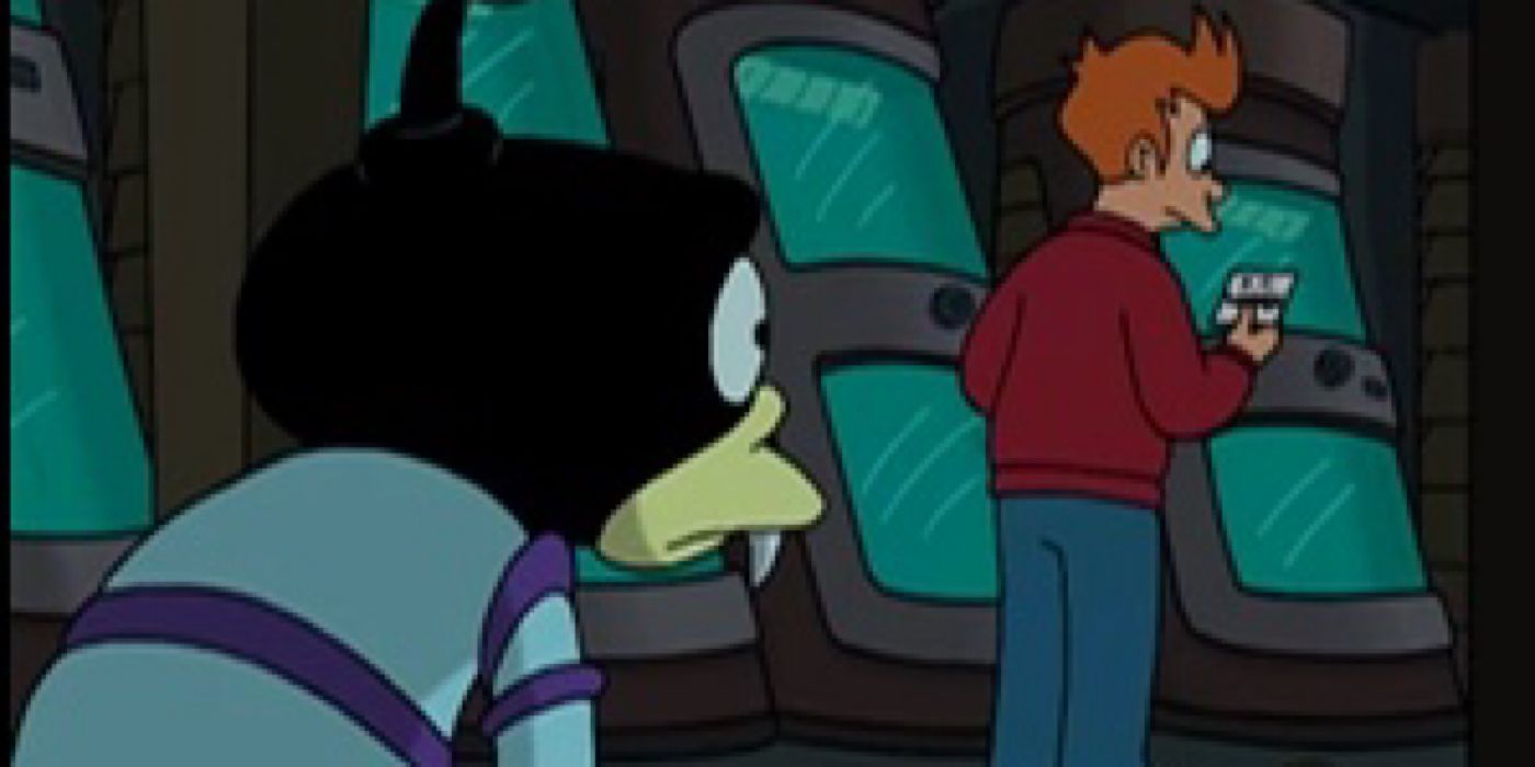 Nibbler following Fry at the cryogenic tanks in Futurama.