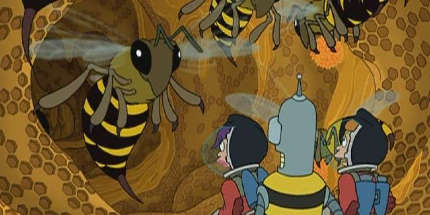 Futurama - Leela, Bender, and Fry attacked by giant bees