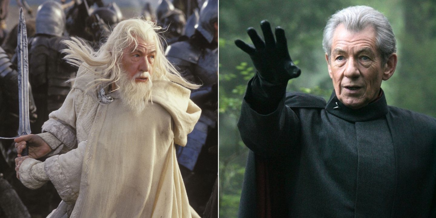 A split image of Ian McKellen as Gandalf from The Lord of the Rings and as Magneto from X-Men