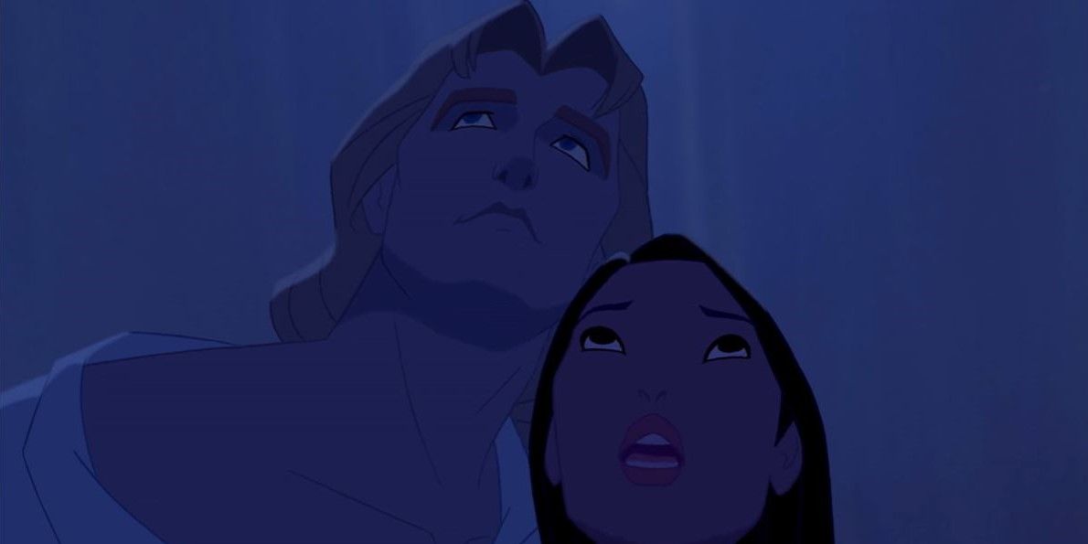 Pocahontas and John Smith share a moment before his execution