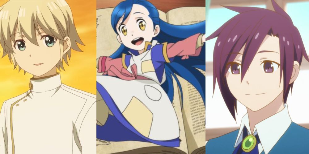 Isekai aime characters Farma from Parallel World Pharmacy, Myne from Ascendance of a Bookworm and Reji from Drugstore in Another World