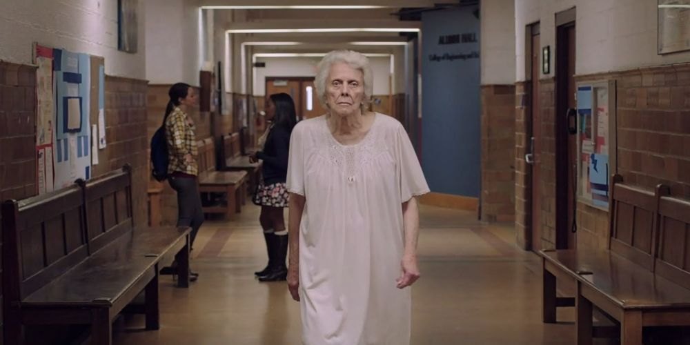 The creature from It Follows disguised as an elderly woman