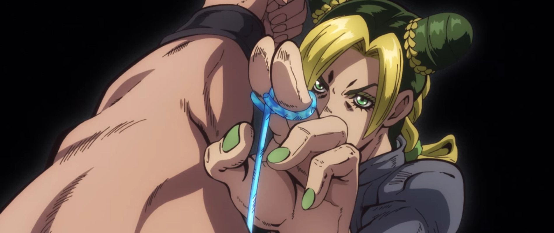 Jolyne Cujoh deflecting with string