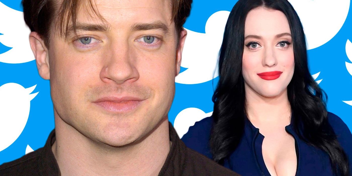 Kat Dennings and Brendan Fraser are Lookalikes Internet Memes on a Twitter Background
