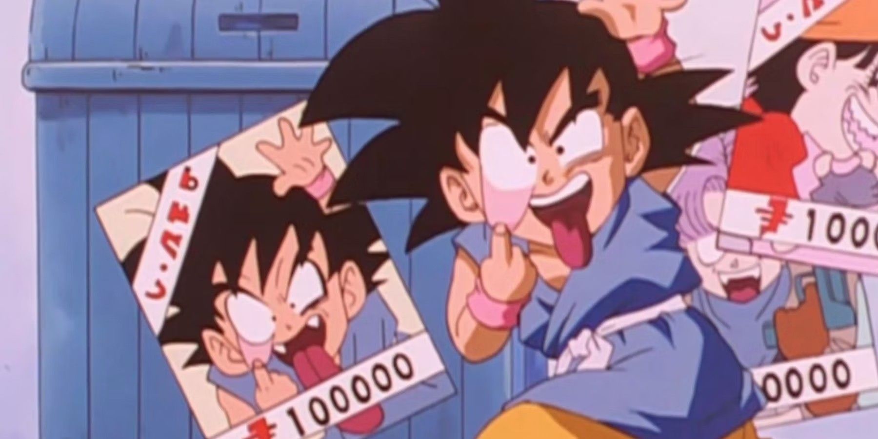 Kid Goku fait une blague pour une affiche recherchée dans l'anime Dragon Ball GT.