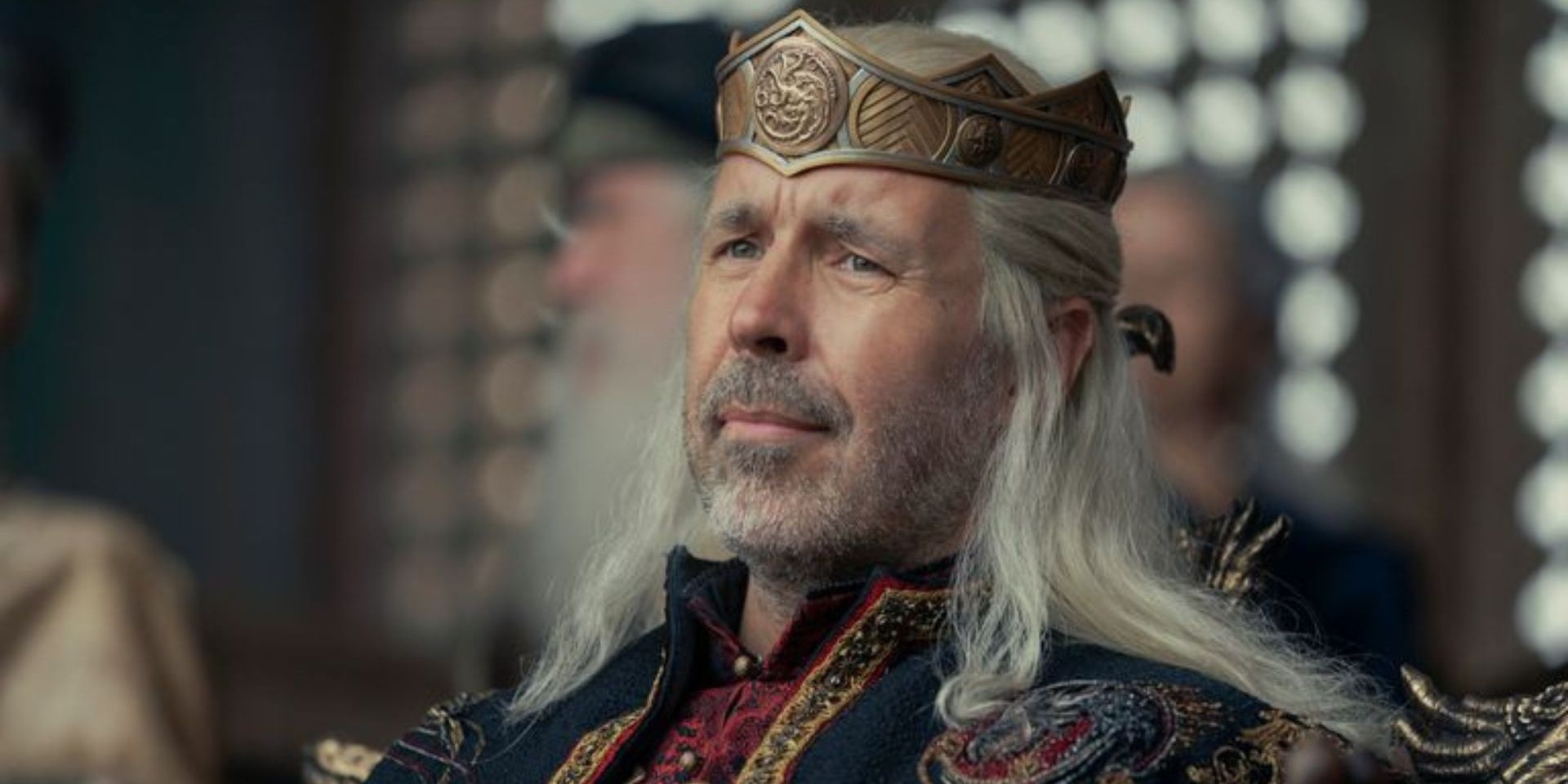 King Viserys I Targaryen looks on at jousting in House of the Dragon