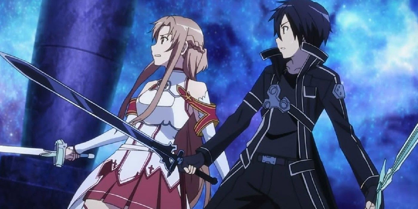 Kirito ve Asuna, Sword Art Online'da birlikte savaşıyor