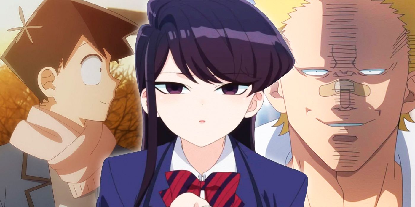 Some of the main characters from Komi Can't Comunicate, with Komi looking concerned in the foreground.