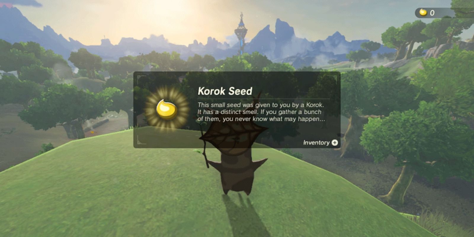 Link obtendo uma Semente Korok em The Legend of Zelda Breath of the Wild