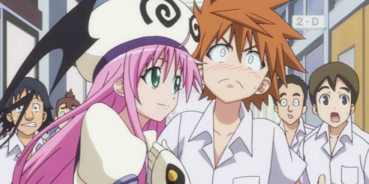 Lala clings on to Rito in To Love Ru.