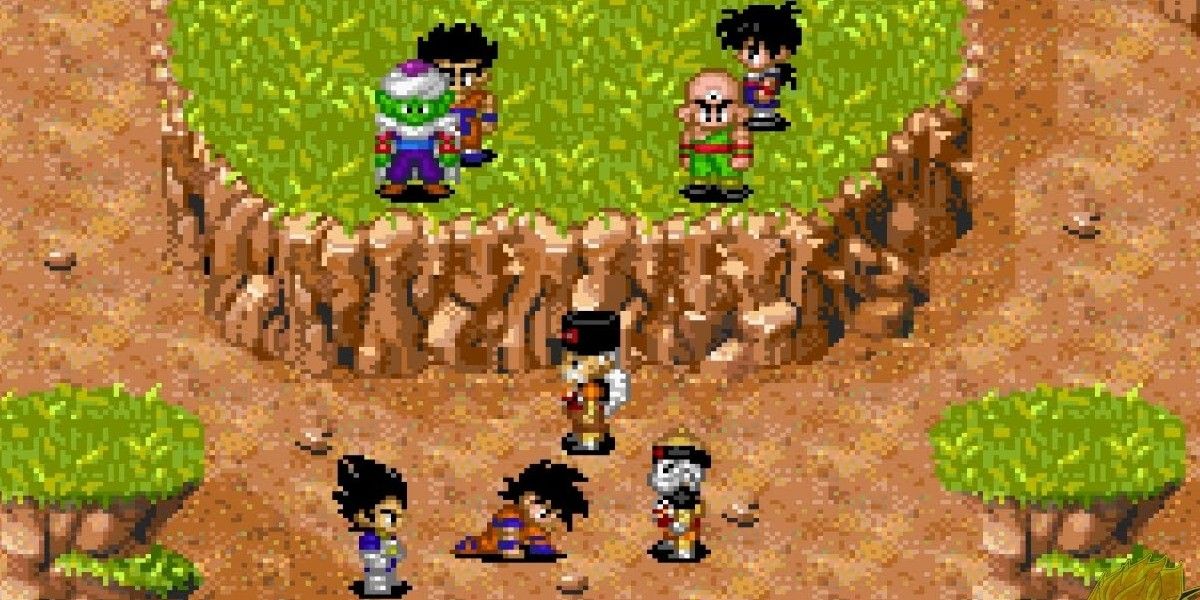 The Z Fighters fight Androids 19 and 20 in Legacy of Goku II