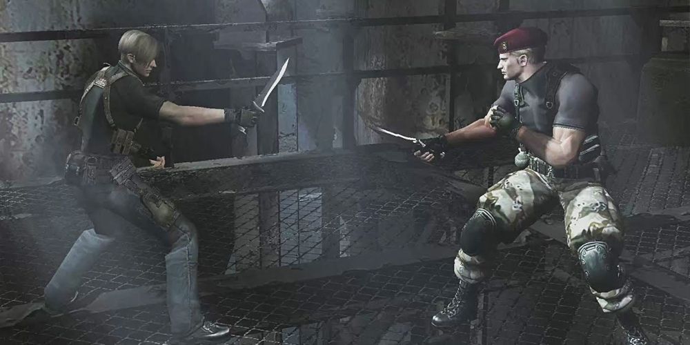 Leon Kennedy fighting Krauser in Resident Evil 4