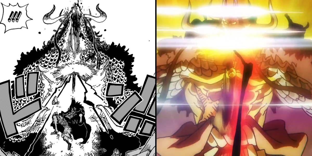 Luffy Punches Kaido Manga vs Anime