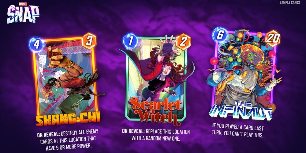Cards for Shang-Chi, Scarlet Witch and the Infinaut in Marvel SNAP card game