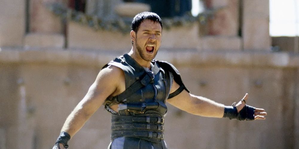 Maximus Decimus Meridius addressing the crowd in Gladiator