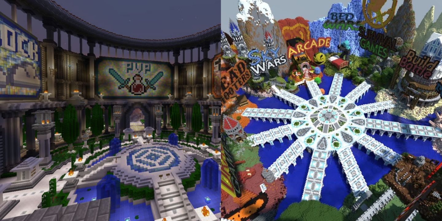 Minecraft server lobby collage.