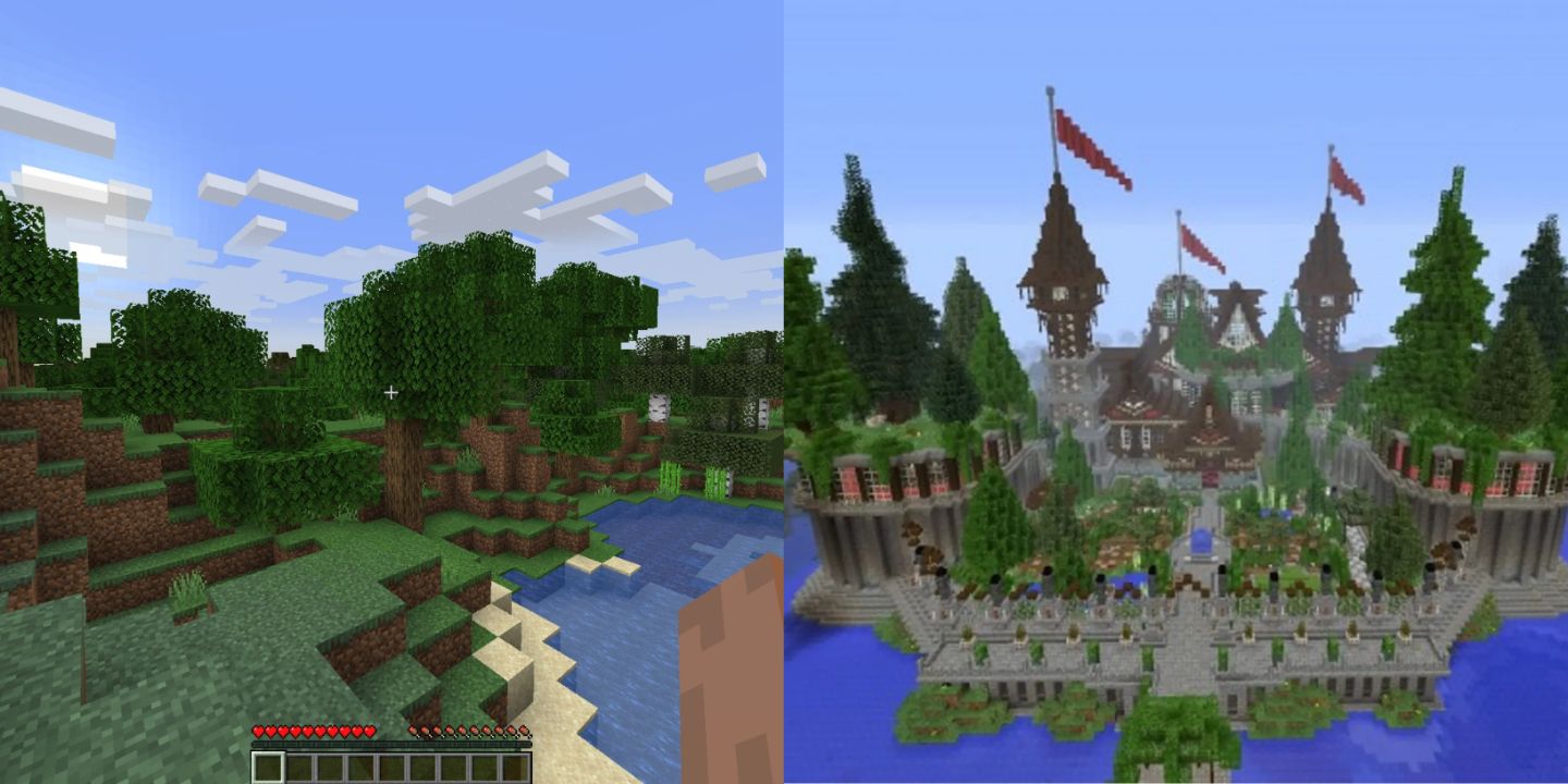 Minecraft Survival vs Creative Mode collage.