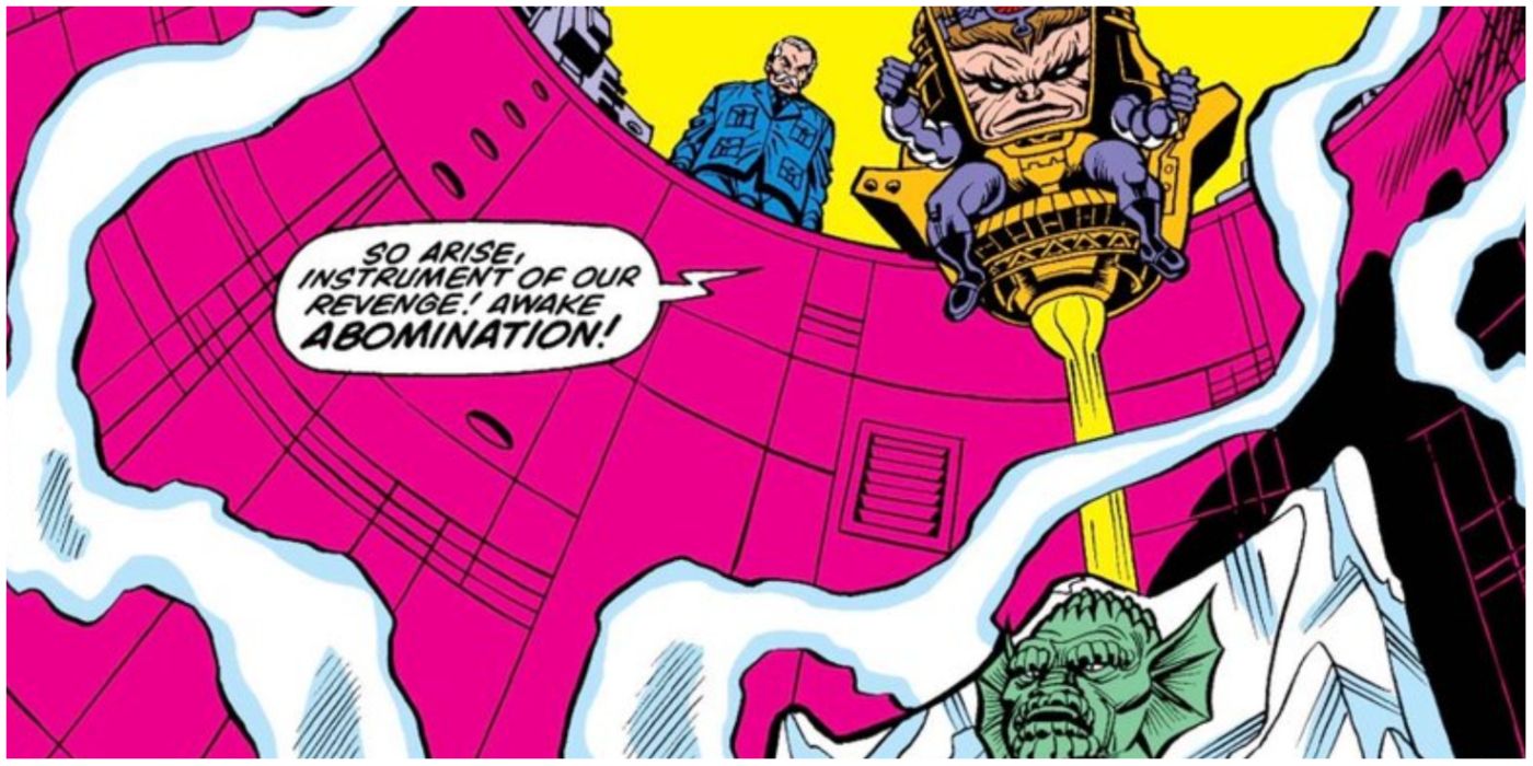 Modok hovering over Abomination in Marvel comics
